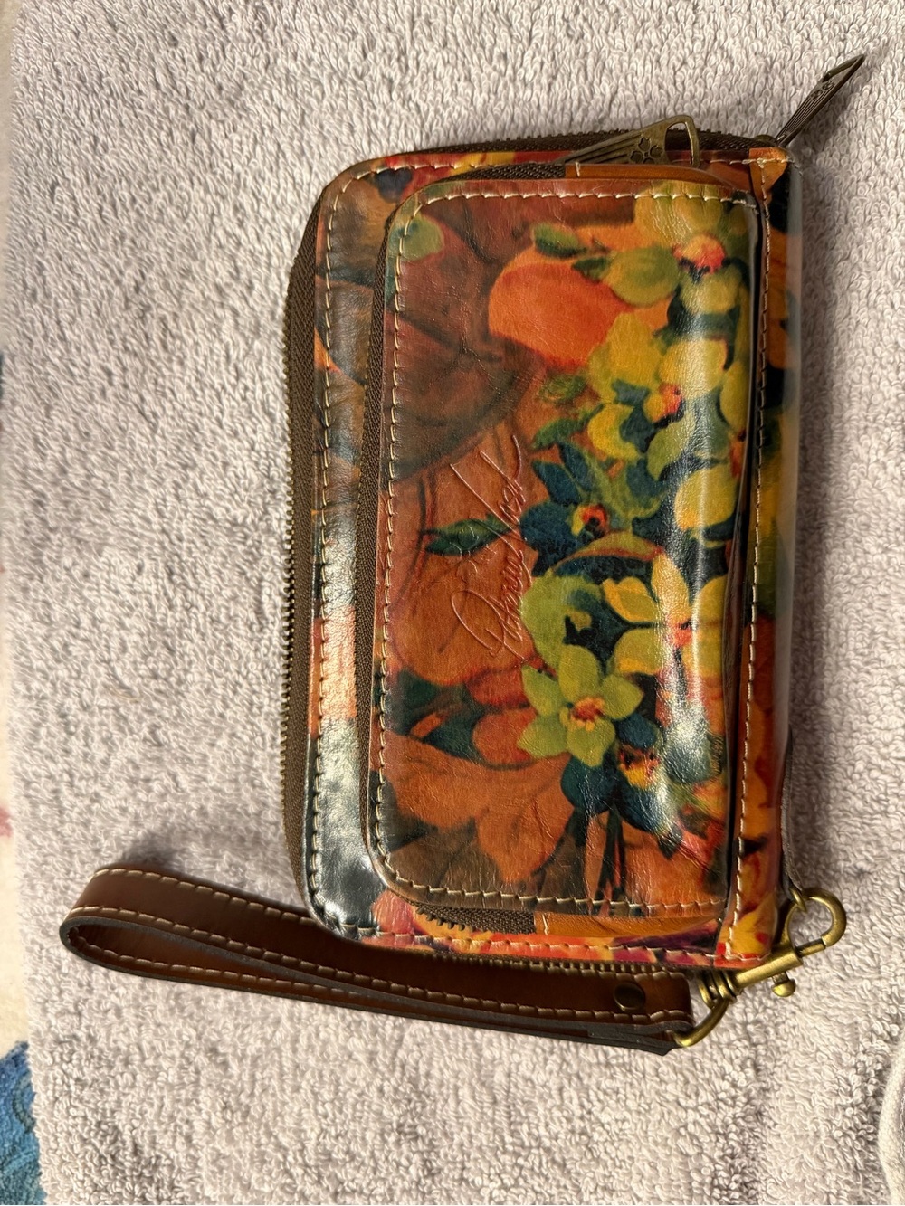 Patricia Nash Floral Zip Wristlet Wallet in Orange and Green